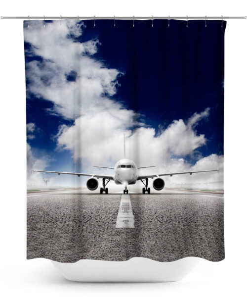 Airplane on Runway Photo Shower Curtain