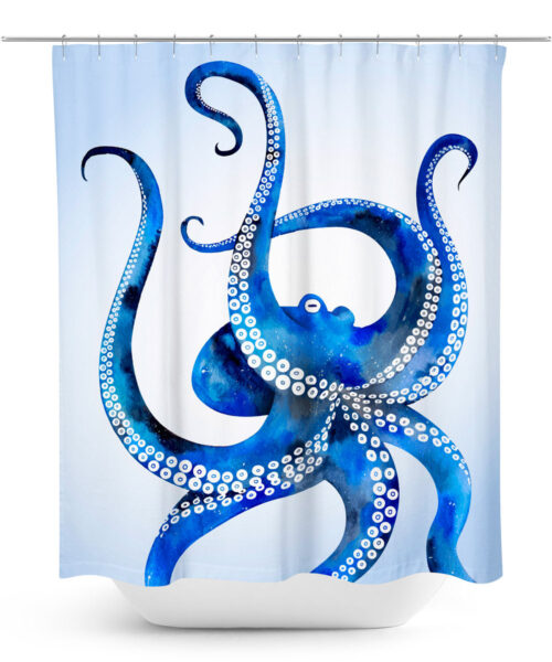 Blue Watercolor Octopus Shower Curtain