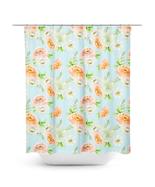 Camellia Floral Pattern Shower Curtain