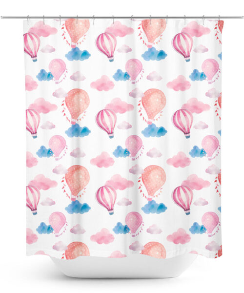 Hot Air Balloon and Clouds Pattern Shower Curtain