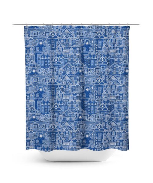 Line Drawing Illustration of Small Dutch Village Shower Curtain