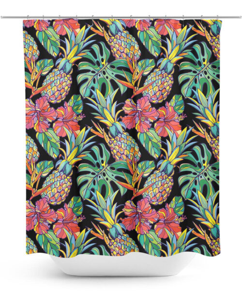 Pineapple and Palm Leaf Shower Curtain