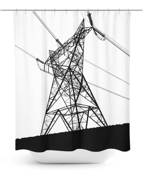 Silhouette Graphic of Power Cables Shower Curtain