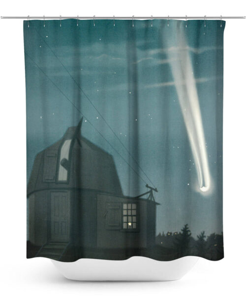 Vintage Illustration Night Sky with Comet Shower Curtain