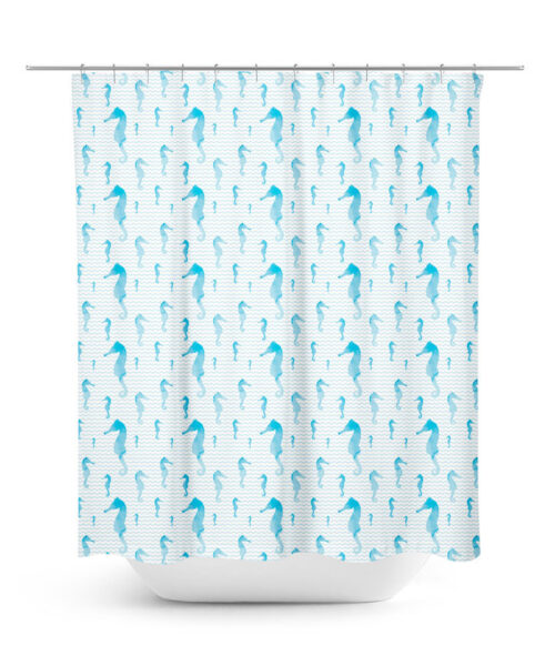 Blue watercolor seahorse pattern shower curtain