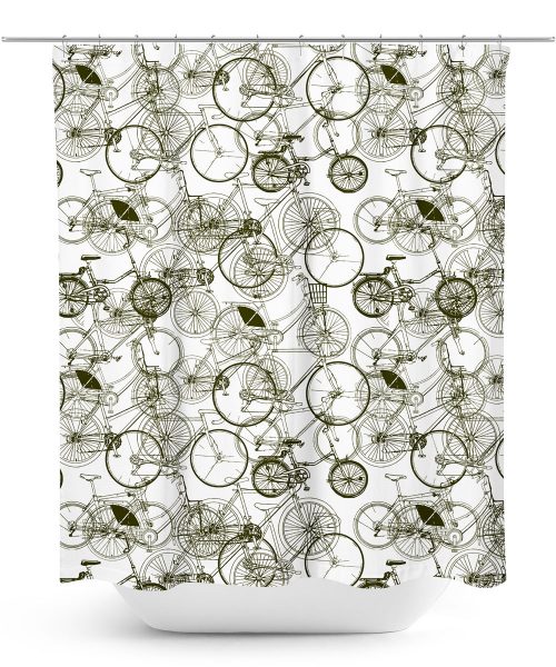 Sketches of Bicycles Pattern Shower Curtain