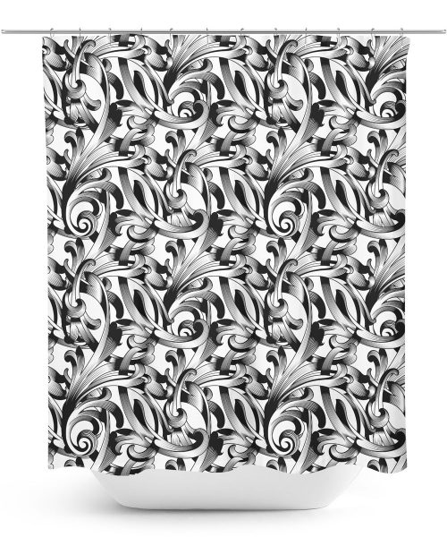 Black Ornamental Vine Pattern Shower Curtain