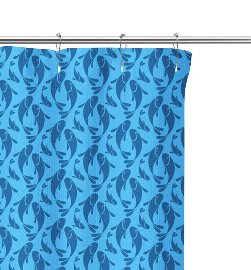 Blue Fish Graphic shower Curtain close up