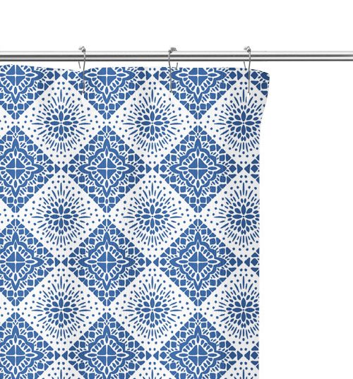 Blue Tile Pattern Shower Curtain close up image