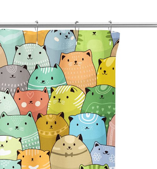 cat pattern shower curtain close up image