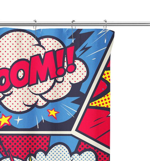 comic actions shower curtain close up image