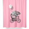 Bear riding bicycle on pink shower curtain