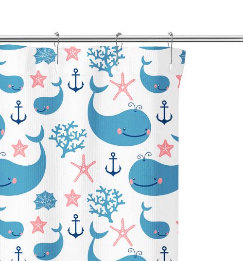 Cartoon Whales Pattern Shower Curtain Close Up