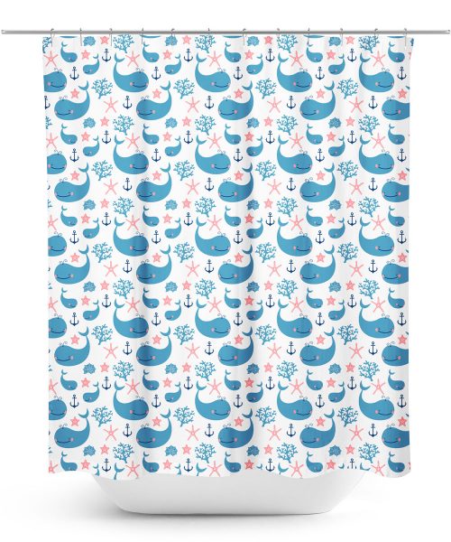 Cartoon Whales Print Shower Curtain