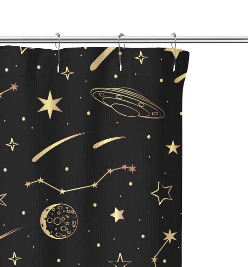 Cartoon illustration of Night Sky on Shower Curtain Close up