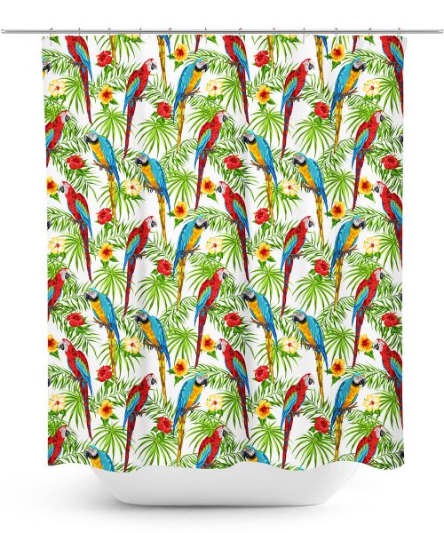 brightly color parrots pattern shower curtain