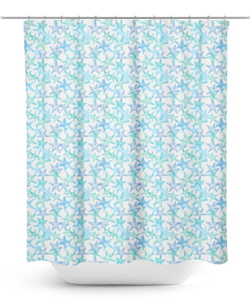 Blue Starfish Pattern Shower Curtain