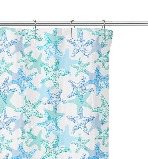 Blue Starfish Pattern Shower Curtain Close up