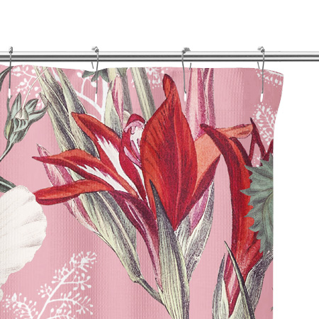 red poppies on pink shower curtain