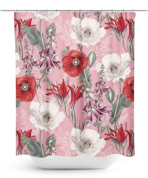 red poppy flower shower curtain