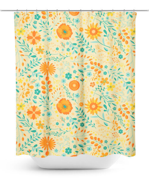 Yellow large floral print shower curtain