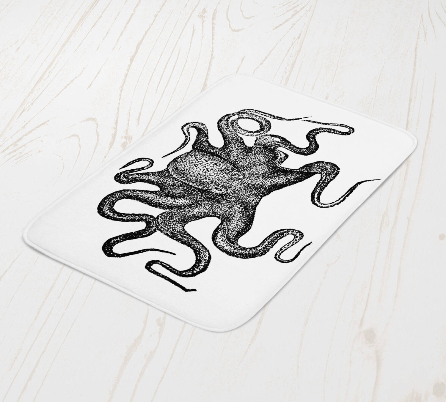 Black Octopus Illustration Bath Mat