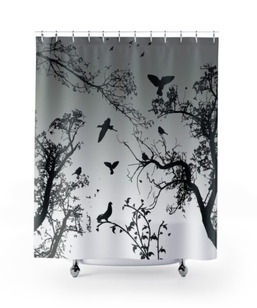 shower curtain with birds silhouettes